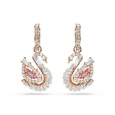 Swan drop earrings, Pavé, Swan, Pink